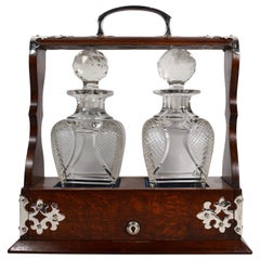 Antique English Golden Oak Two Bottle Tantalus, circa 1880