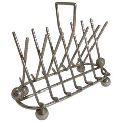 Antique English Golf Toast Rack / Letter Holder in Silver Plate