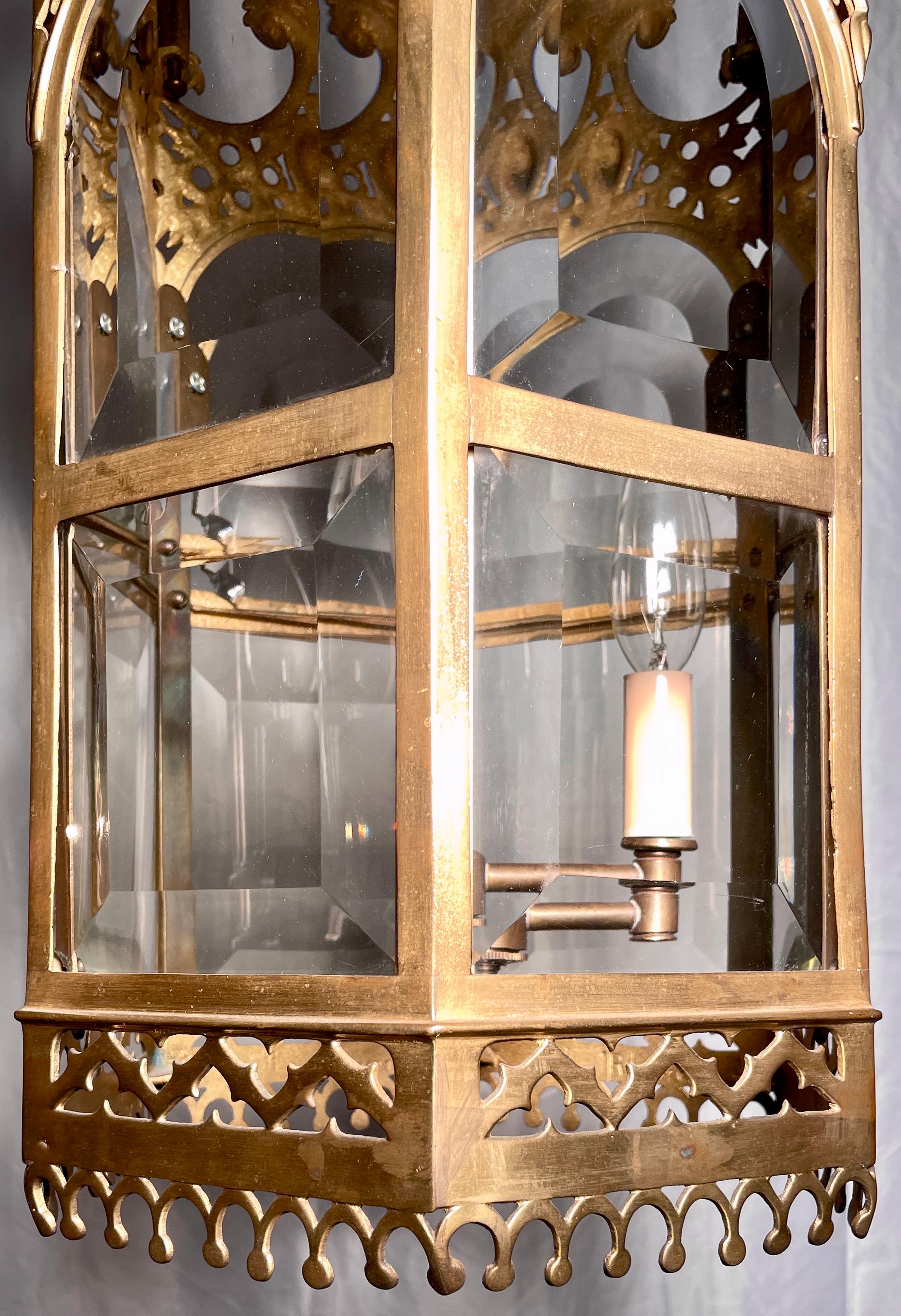 Antique English Gothic Gold Bronze Hall Lantern, Circa 1900. For Sale 1