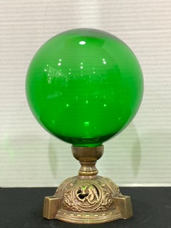Antique English Gothic Emerald Green Glass Bronze Mounted Newel Post, circa 1890