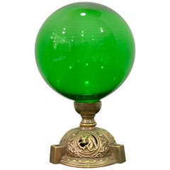 Antique English Gothic Emerald Green Glass Bronze Mounted Newel Post, circa 1890
