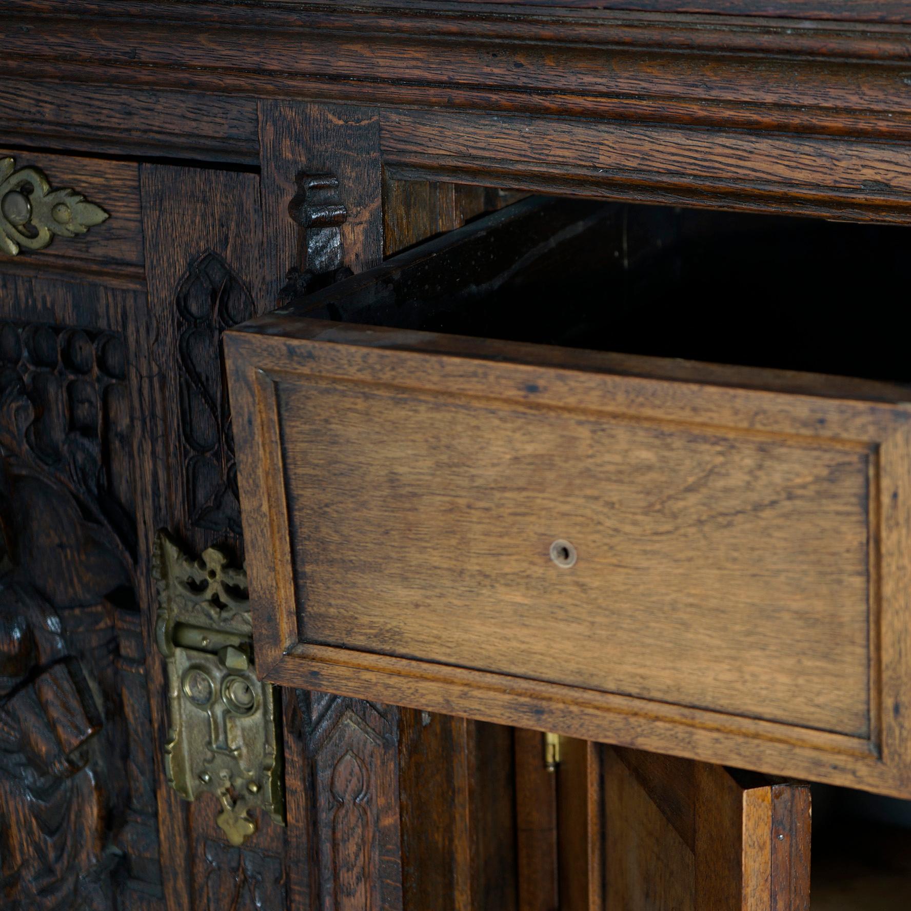 Antique English Gothic Figural Caved Oak Server, C1910 at 1stDibs