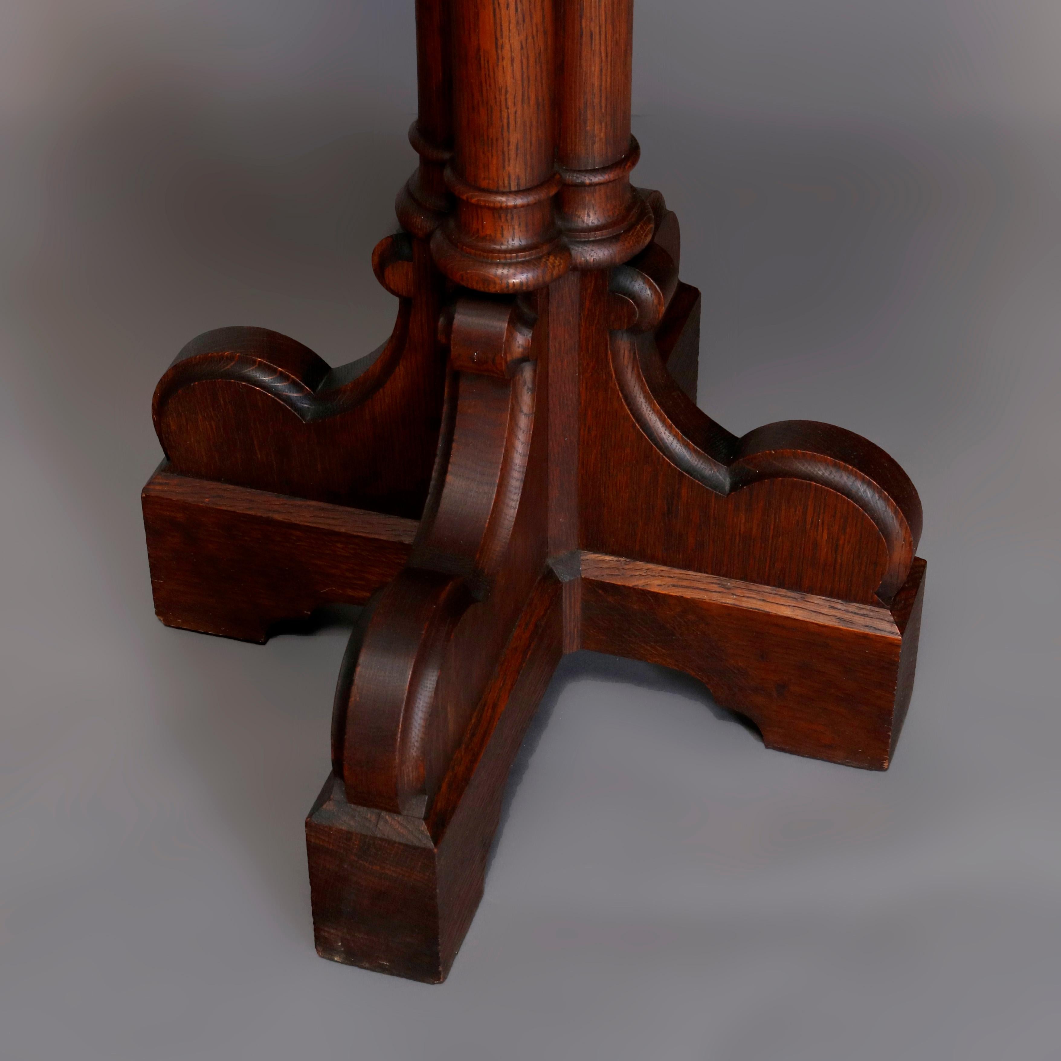 Gothic Revival Antique English Gothic Quarter Sawn Oak Cluster Column Side Table, 19th Century