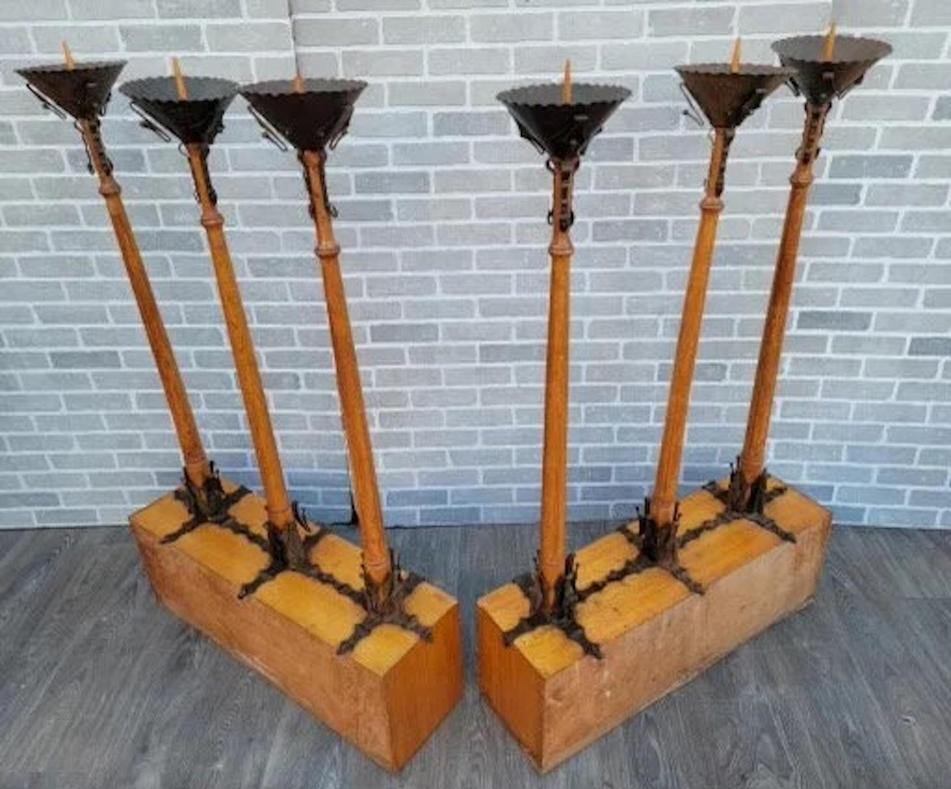 19th Century Antique English Gothic Removable Candle Torch Set - Pair For Sale