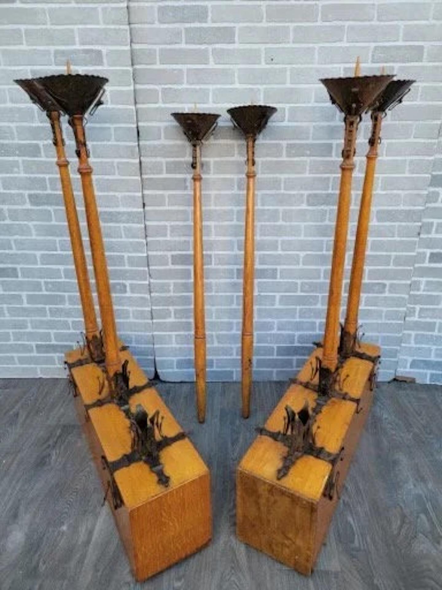 Metal Antique English Gothic Removable Candle Torch Set - Pair For Sale