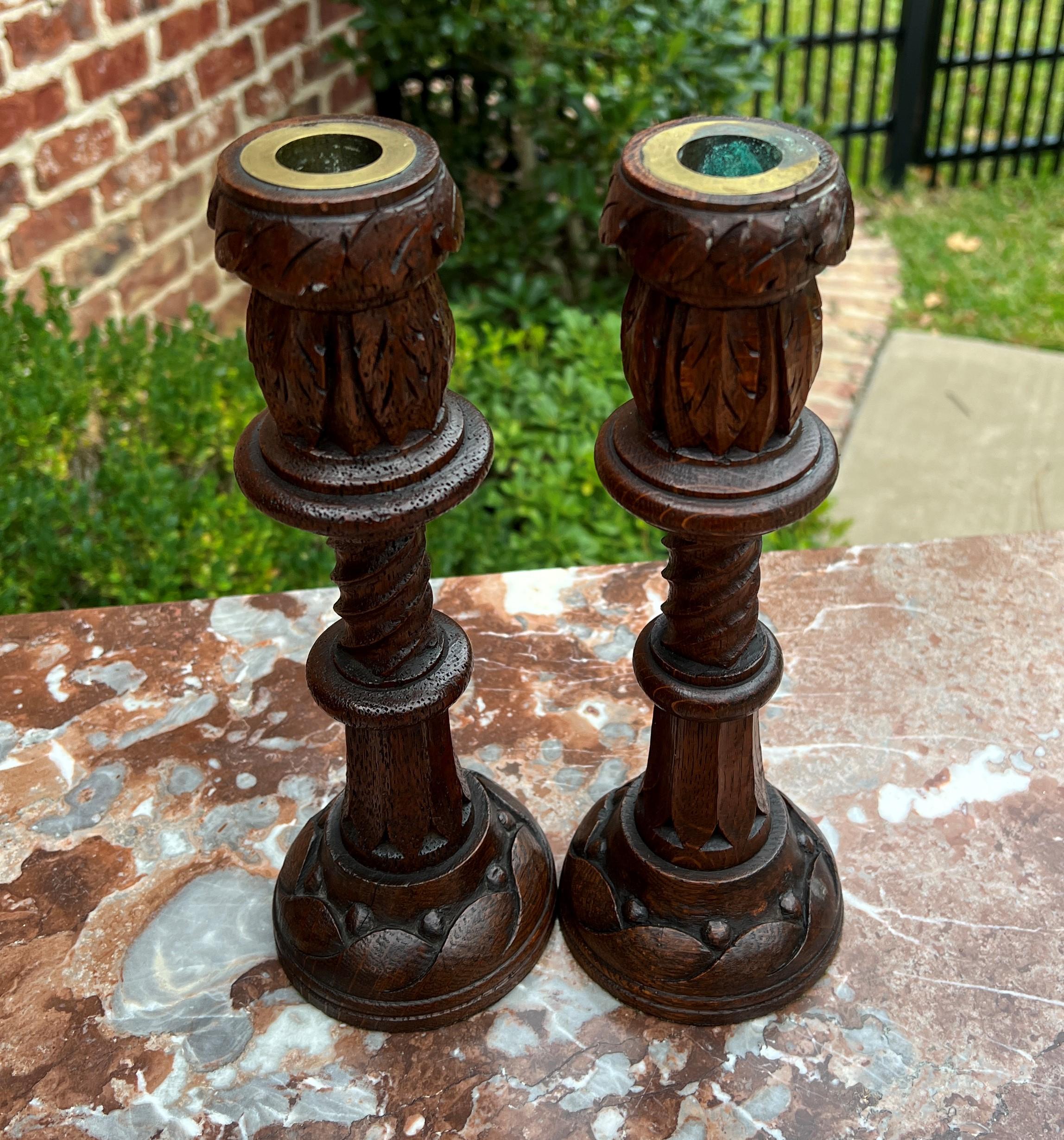 Antique English Gothic Revival Candlesticks Candle Holders Oak Pair For Sale 5