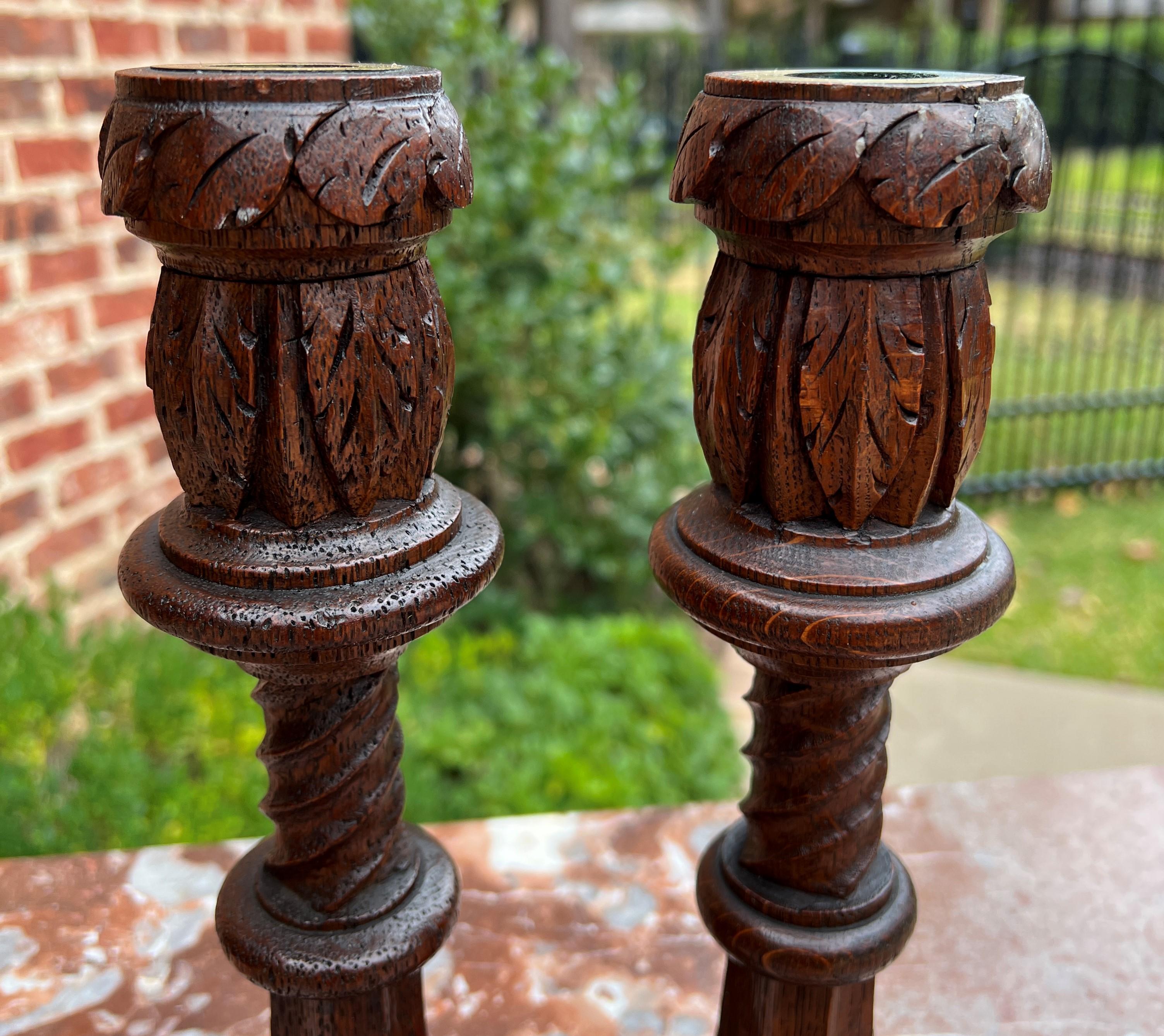 Antique English Gothic Revival Candlesticks Candle Holders Oak Pair For Sale 7