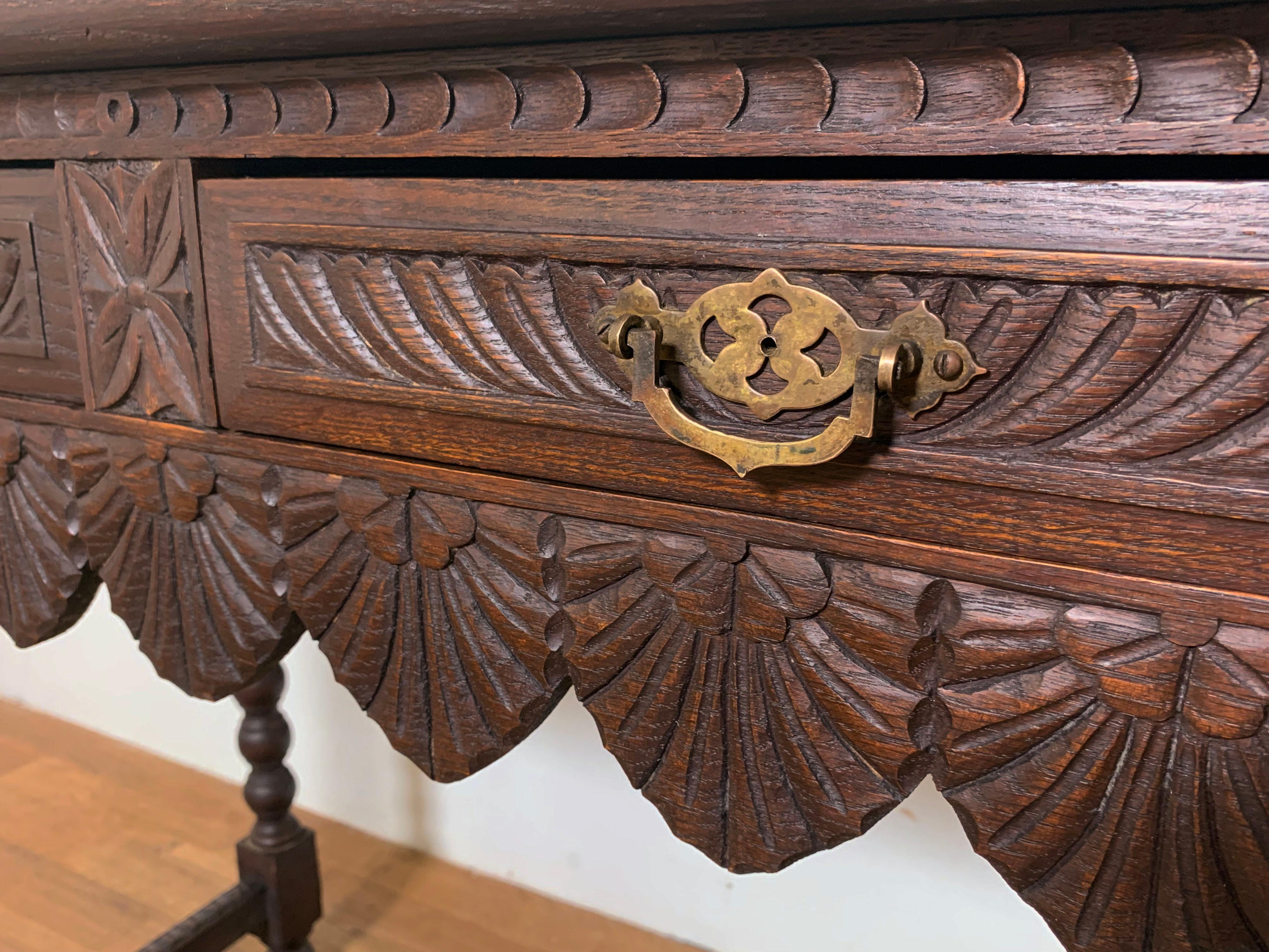Carved Antique English Gothic Revival Console Table