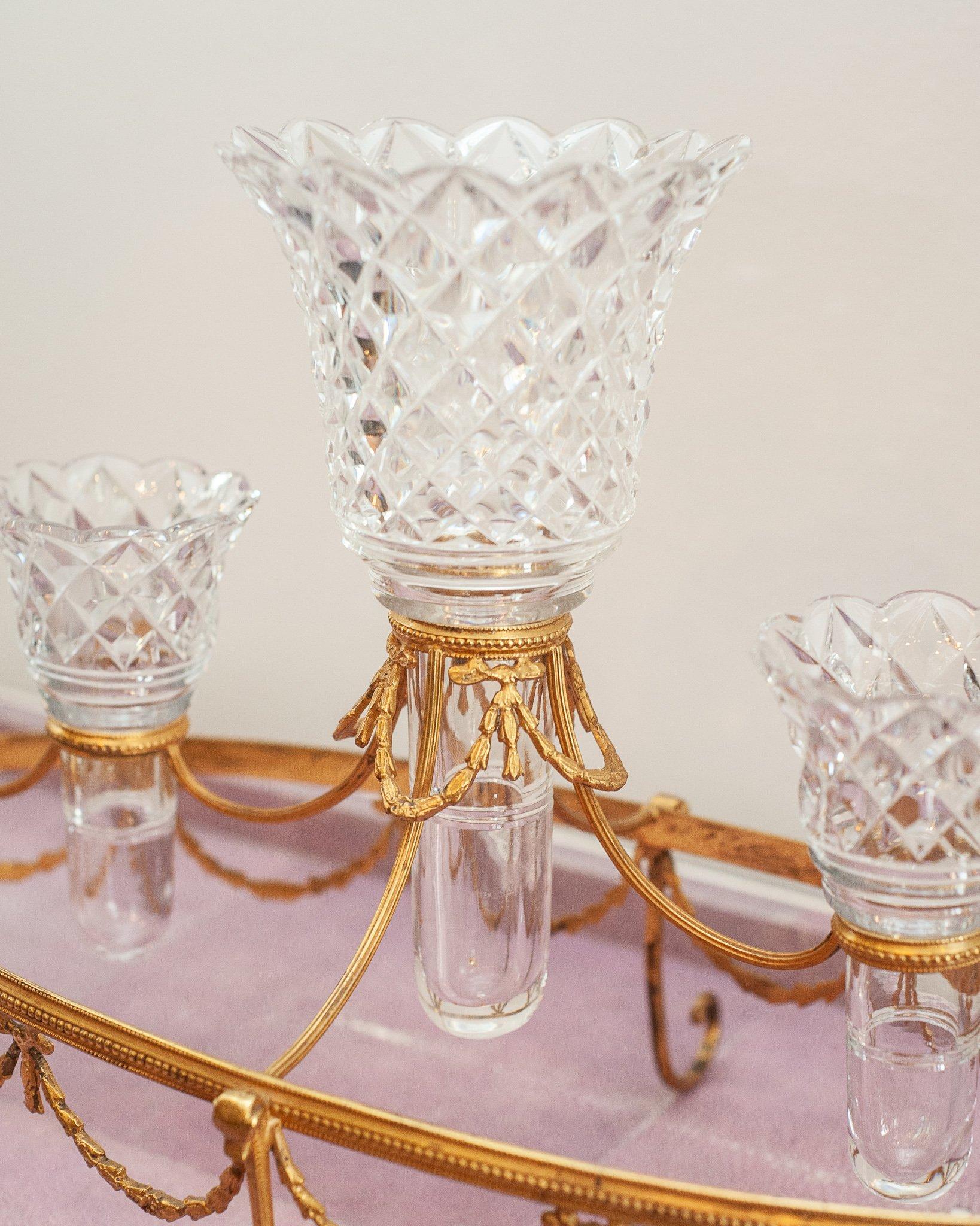 Antique English Grand Scale Cut Crystal and Bronze Epergne In Good Condition In Toronto, ON