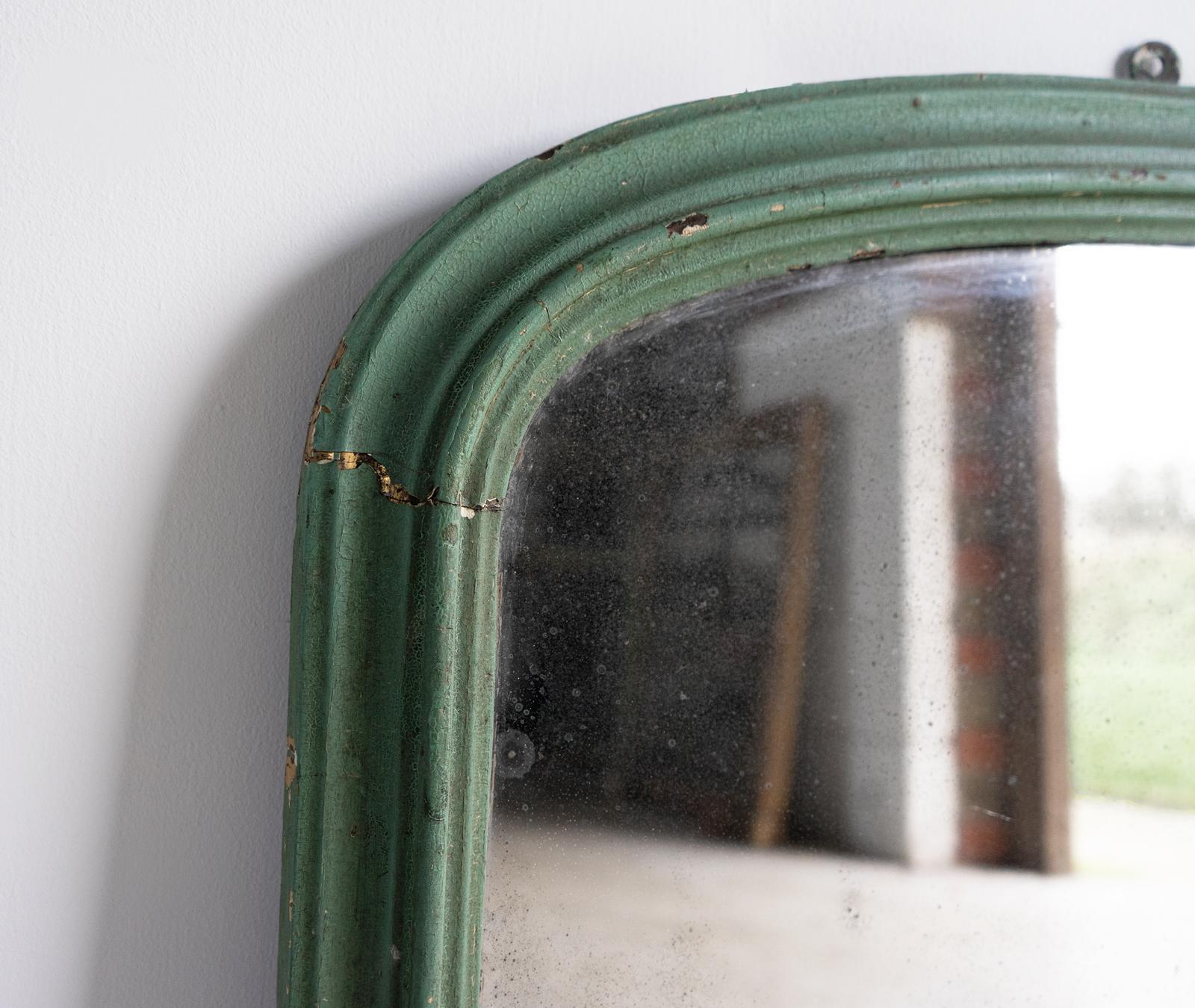 Antique Mirror inglese ad arco dipinto di verde, XIX secolo in vendita 1