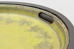 19th Century English Green Tole Tray End Table on Custom made Black Base.