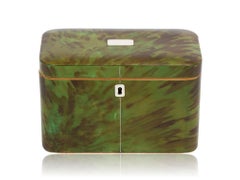 Antique English Green Tortoiseshell Tea Caddy Georgian Period