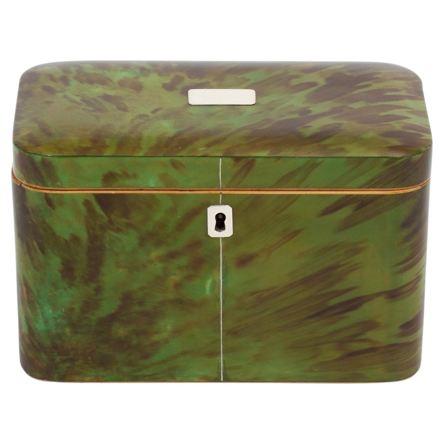 Antique English Green Tortoiseshell Tea Caddy Georgian Period