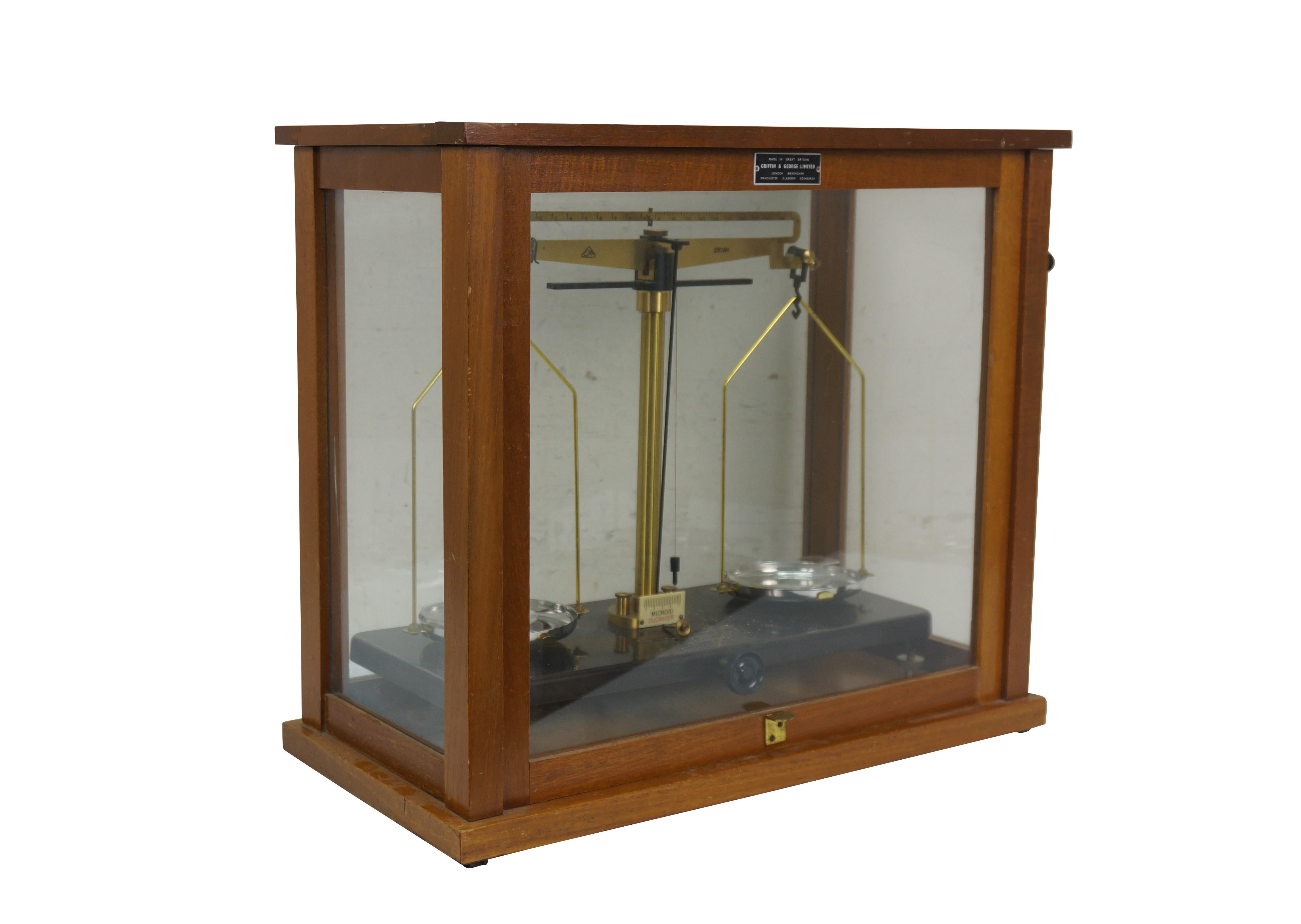 Georgian Antique English Griffin & George Cased Laboratory Pharmacy Balance Scale 18