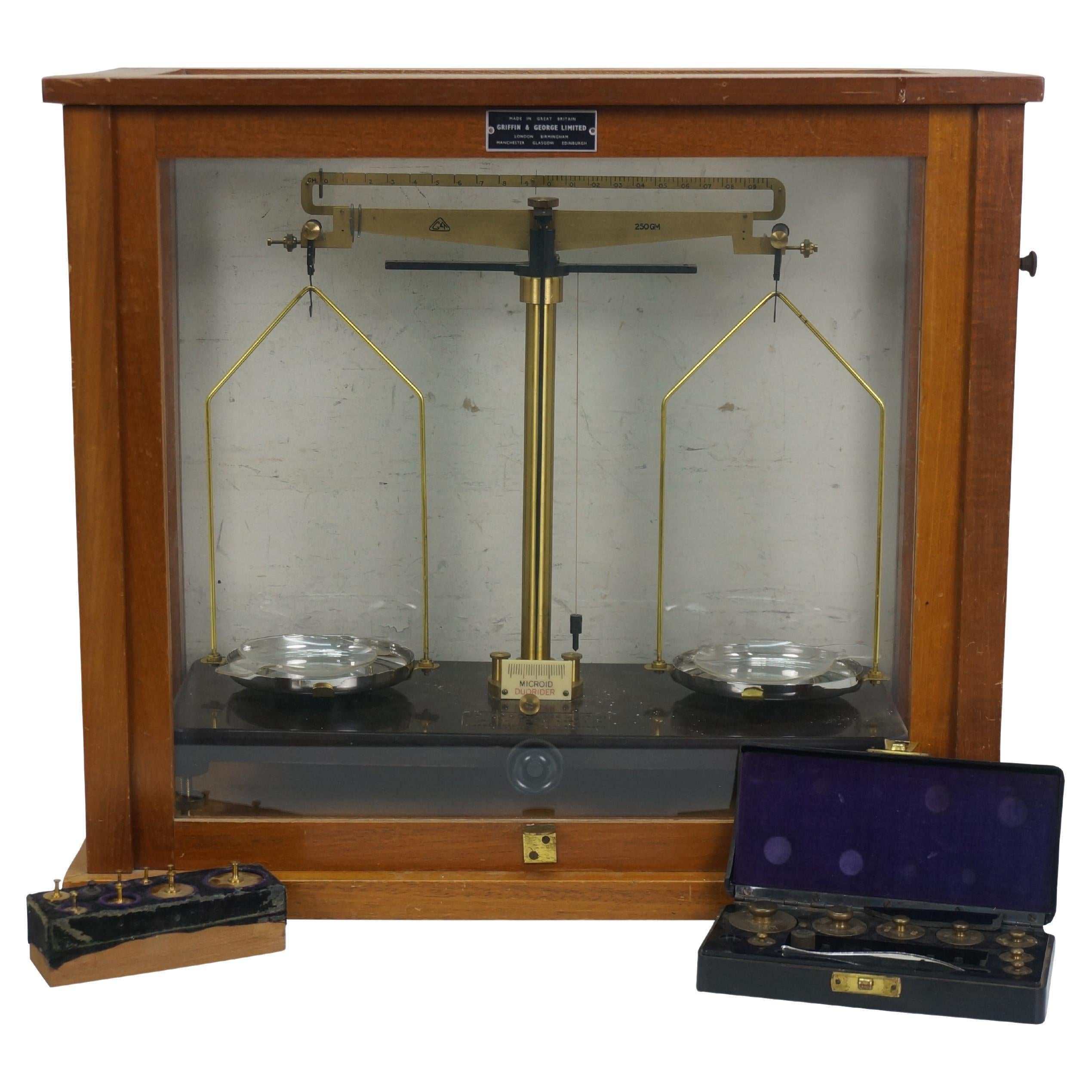 Antique English Griffin & George Cased Laboratory Pharmacy Balance Scale 18" For Sale
