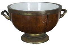 Antique English Grinsell & Sons Oak & Brass Footed Compote Ice Bucket Trophy Urn