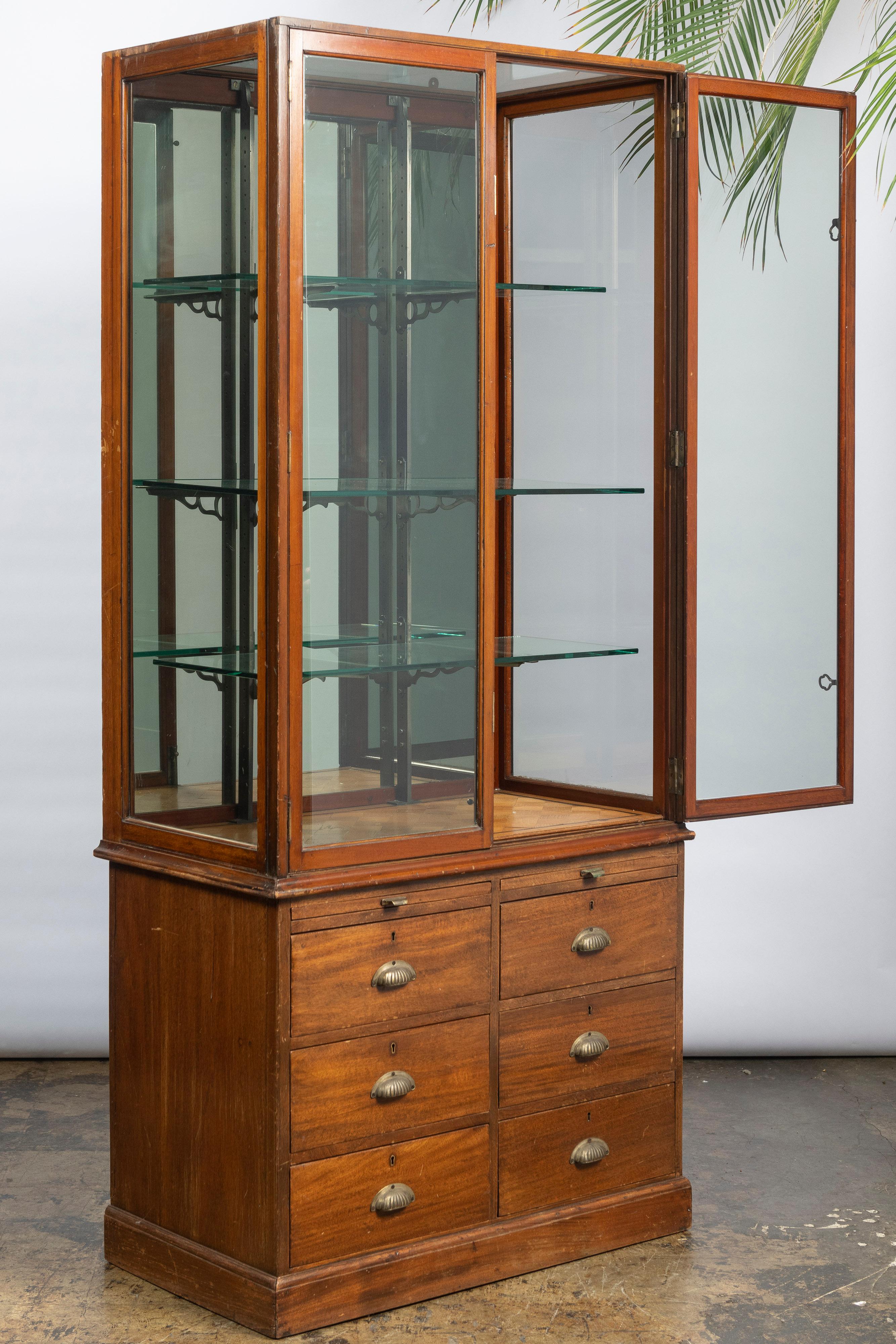 Antique English Haberdashery or Apothecary Cabinet, with Wood and Glass For Sale 5
