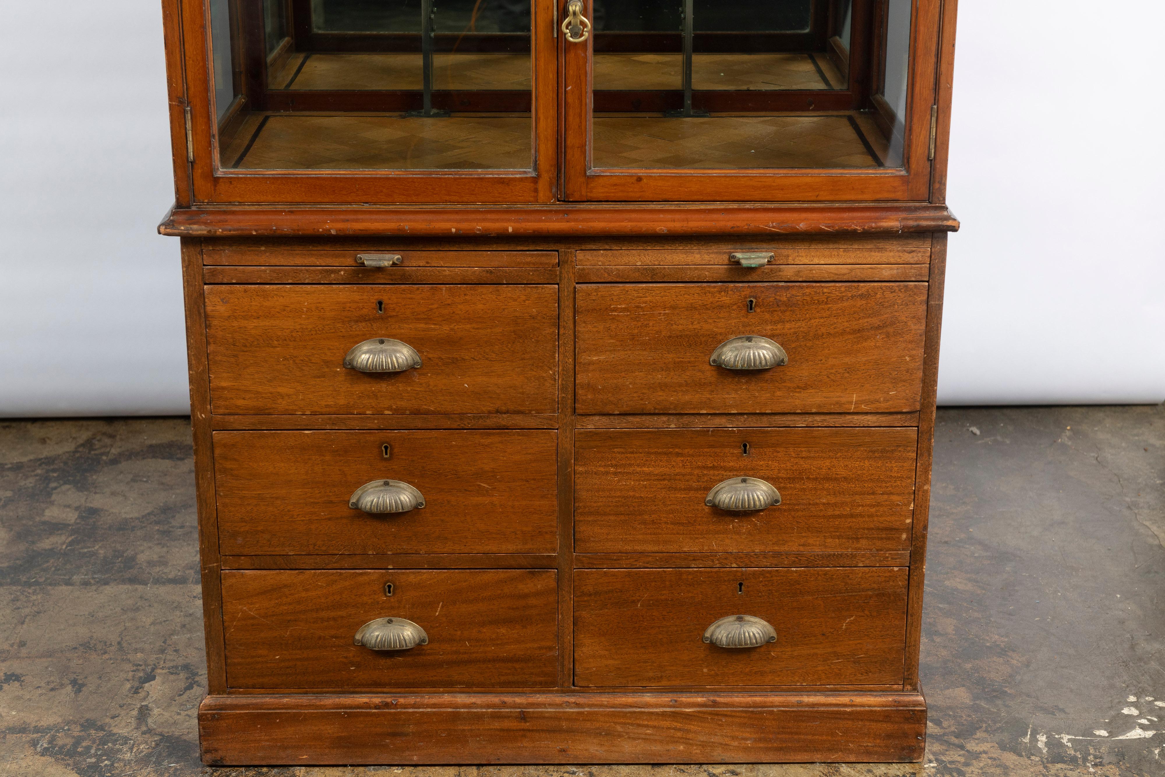Antique English Haberdashery or Apothecary Cabinet, with Wood and Glass In Good Condition For Sale In San Francisco, CA