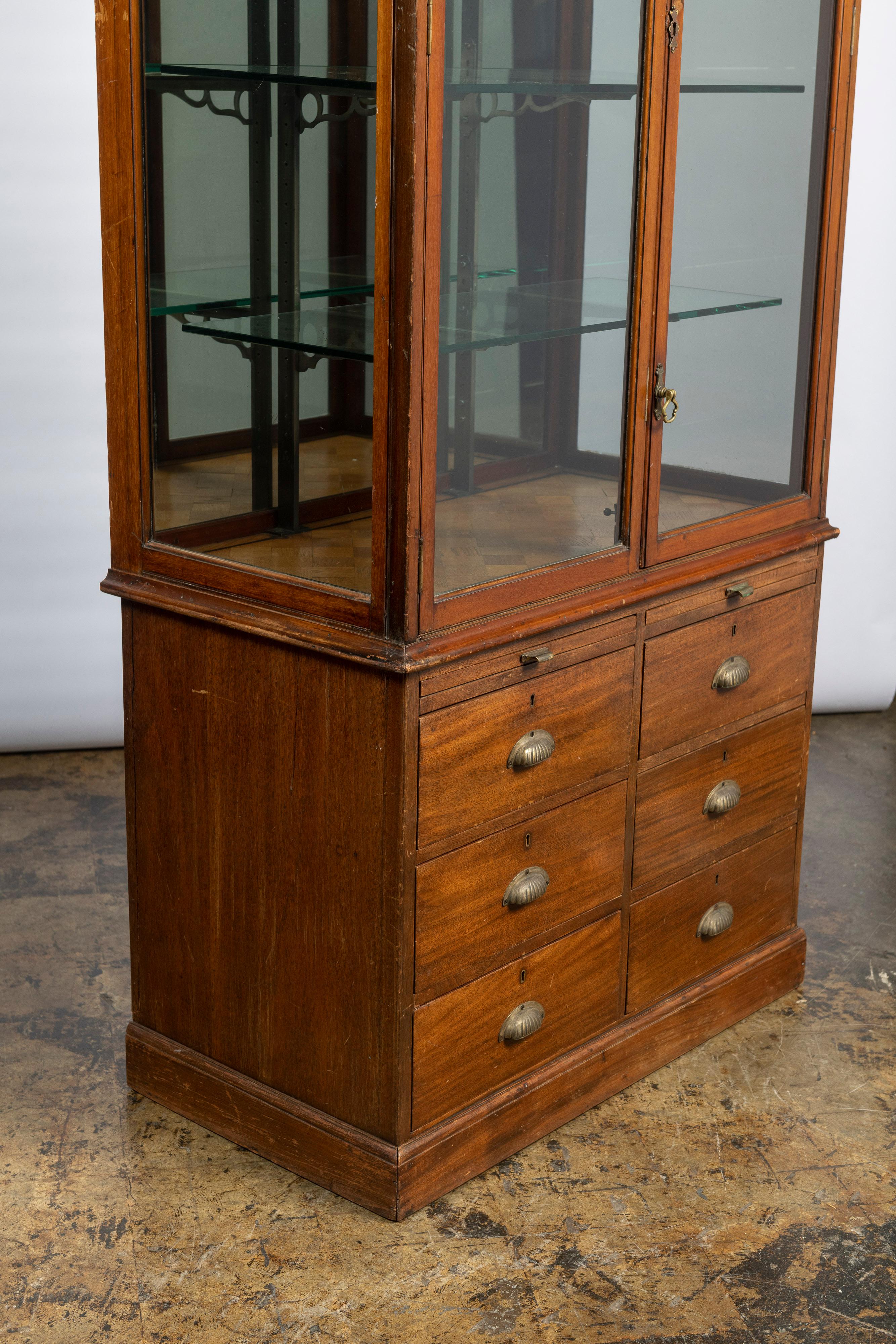 Antique English Haberdashery or Apothecary Cabinet, with Wood and Glass For Sale 1