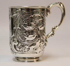Antique English Hall Marked Silver Tankard with Engraved Decoration