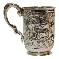 Antique English Hall Marked Silver Tankard with Engraved Decoration