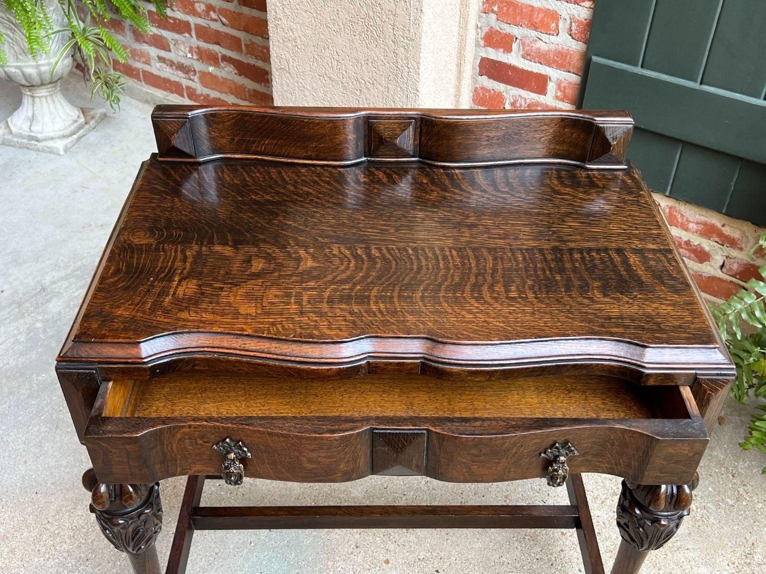 Antique English Hall Sofa Table Carved Dark Oak Tudor Library Desk Jacobean 4