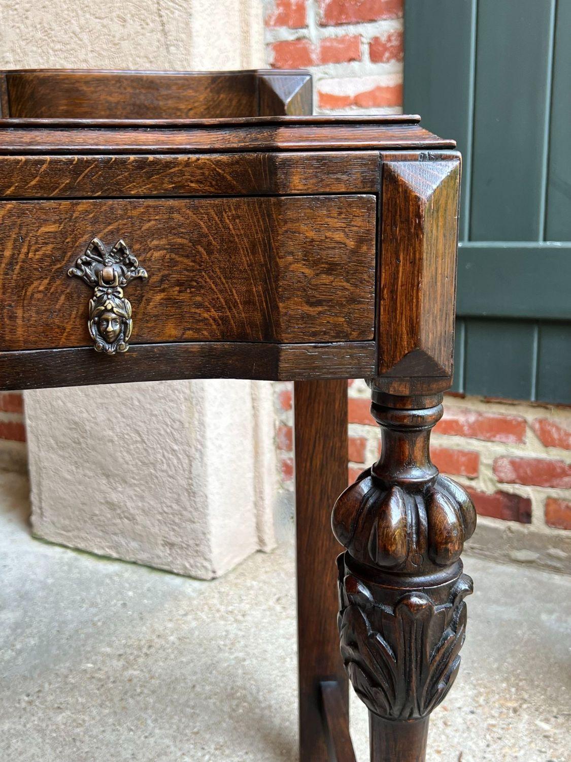 Antique English Hall Sofa Table Carved Dark Oak Tudor Library Desk Jacobean 10