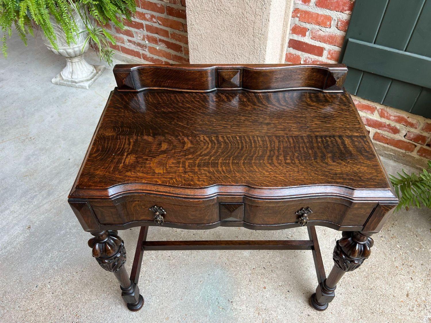 Antique English Hall Sofa Table Carved Dark Oak Tudor Library Desk Jacobean 12