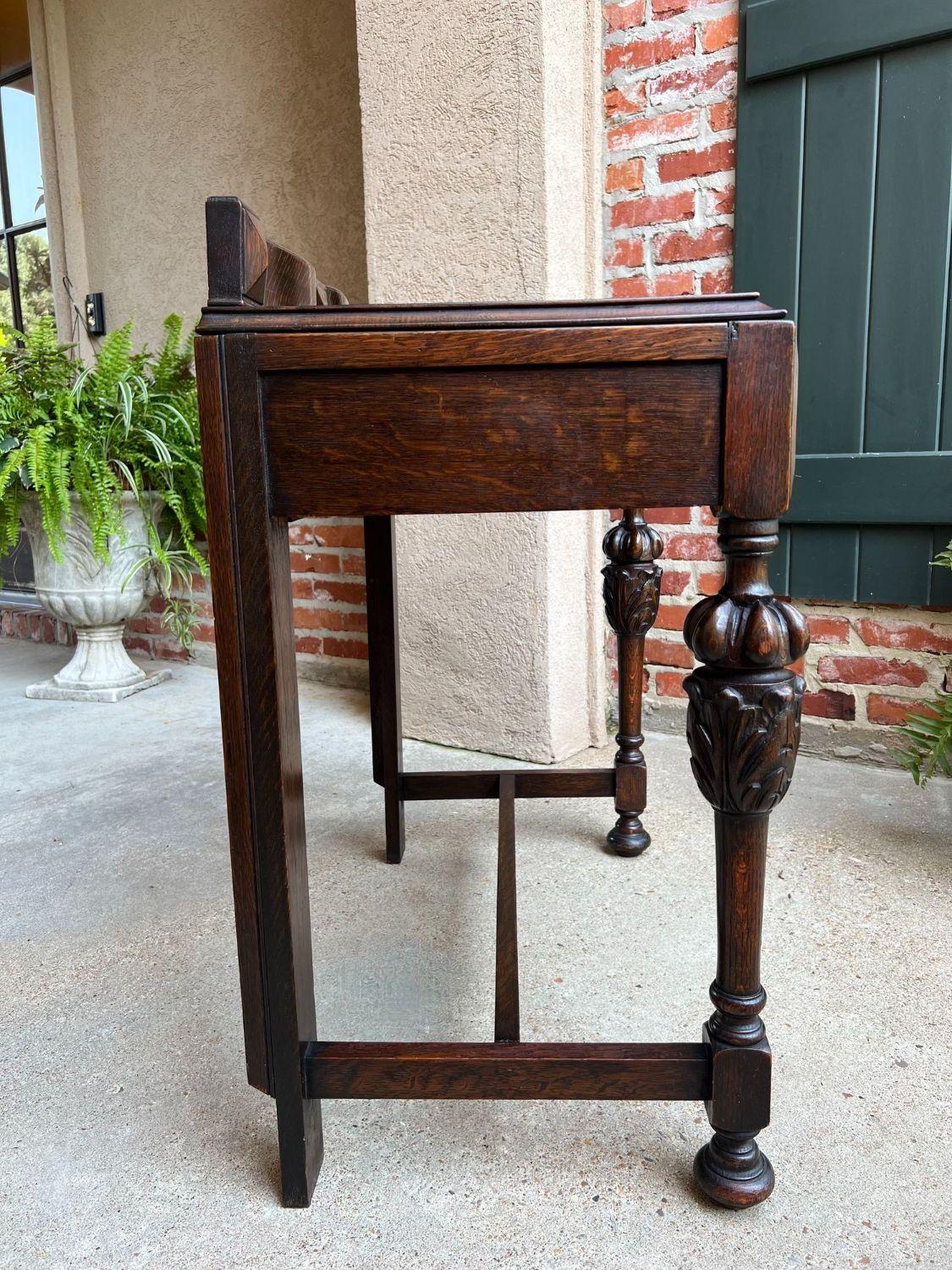 Early 20th Century Antique English Hall Sofa Table Carved Dark Oak Tudor Library Desk Jacobean