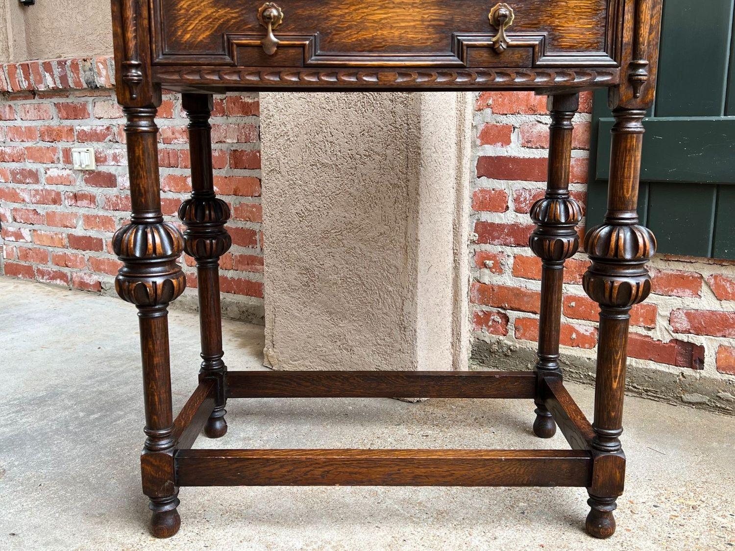 British Antique English Hall Sofa Table Jacobean Carved Oak c1920 For Sale