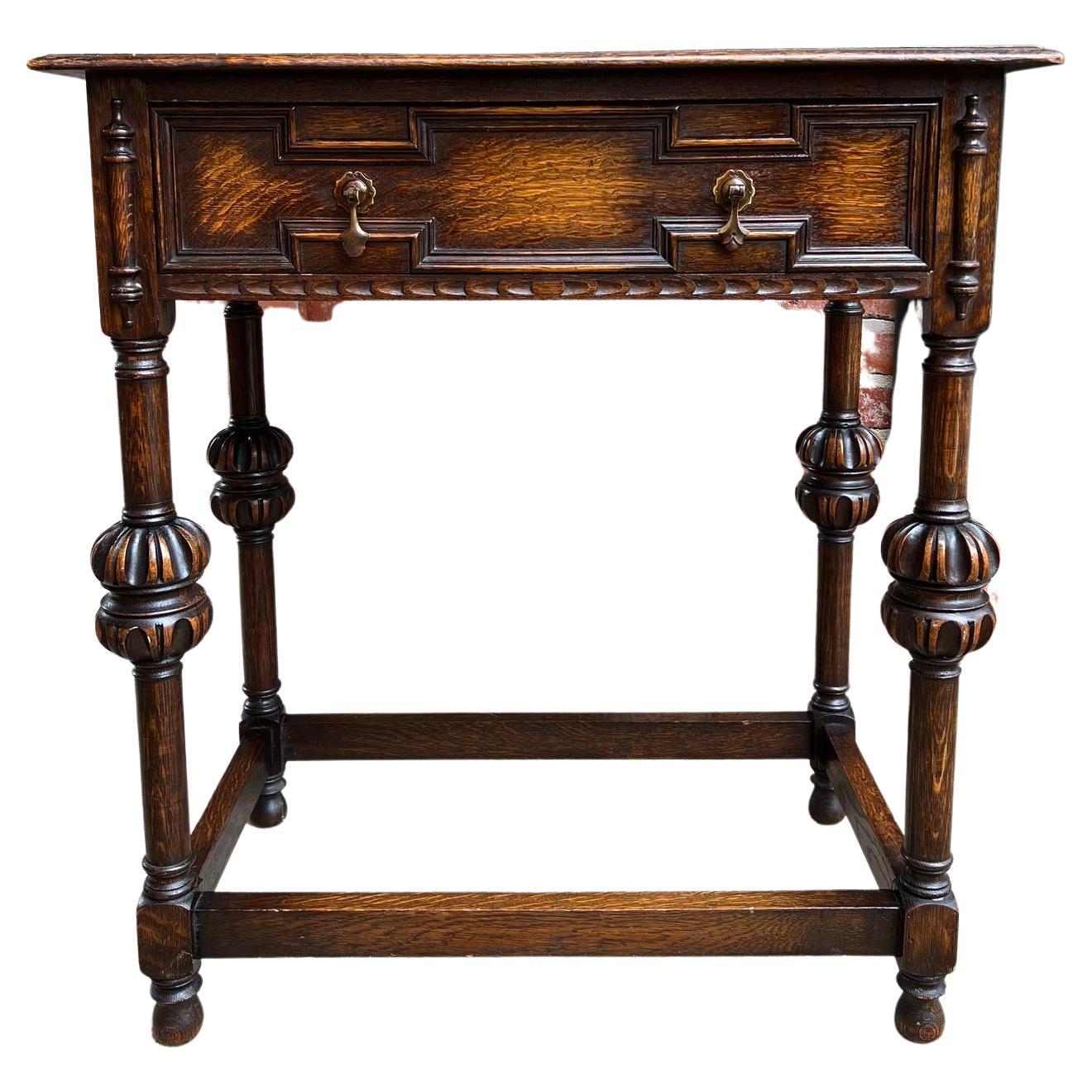 Antique English Hall Sofa Table Jacobean Carved Oak c1920 For Sale