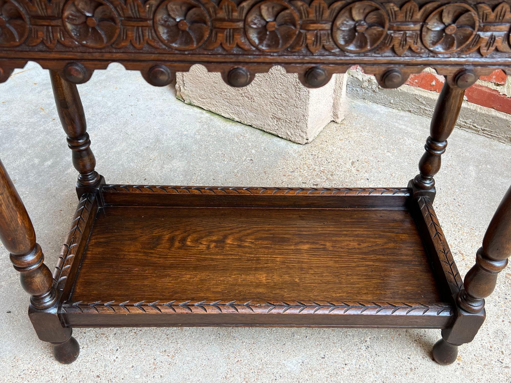 Antique English Hall Sofa Table Petite Carved Oak Library Arts and Crafts style 5