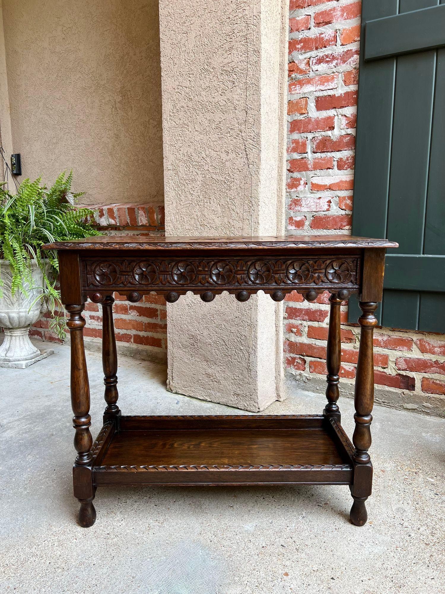 Antique English Hall Sofa Table Petite Carved Oak Library Arts and Crafts style 8