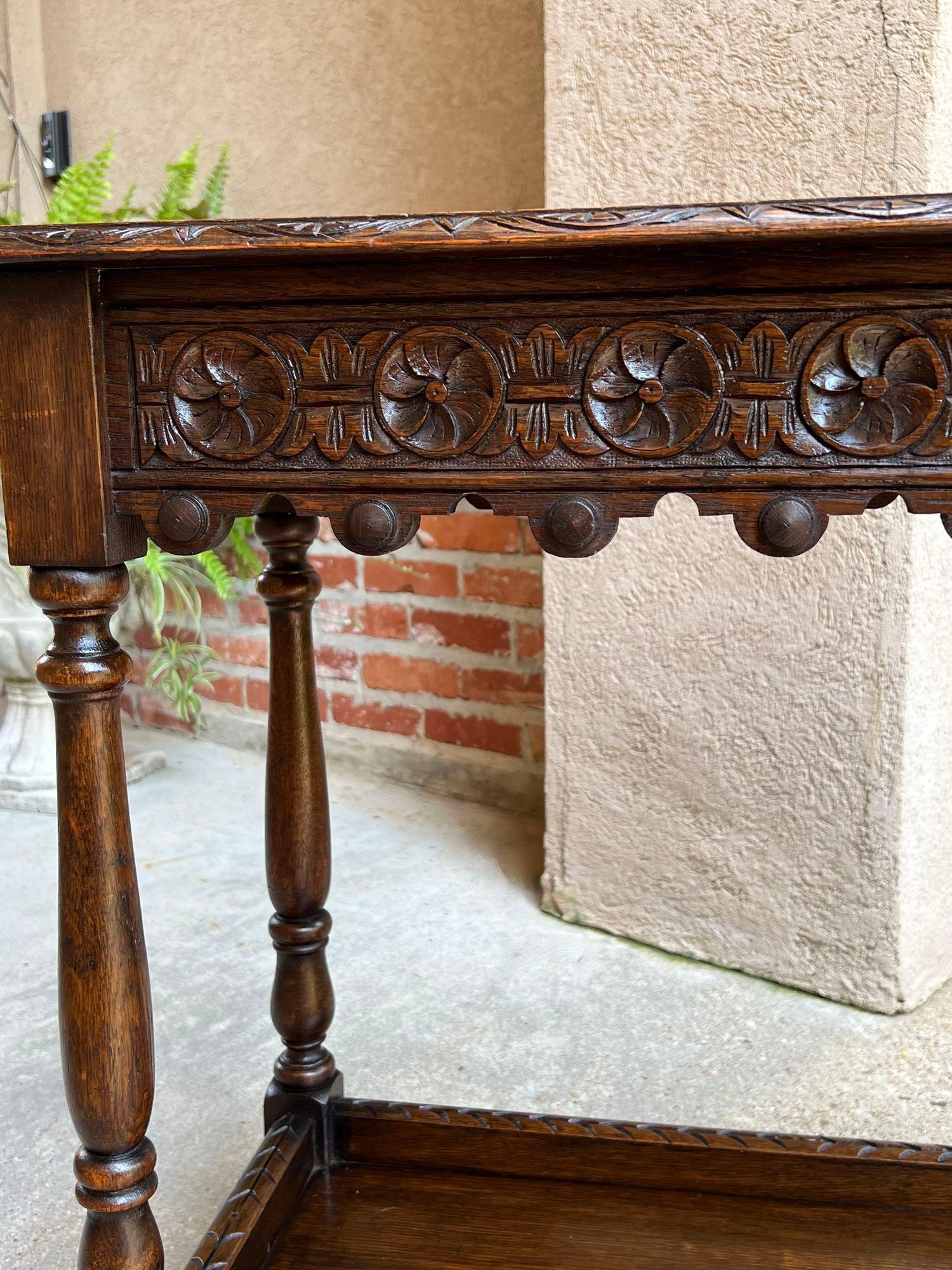 Antique English Hall Sofa Table Petite Carved Oak Library Arts and Crafts style 10