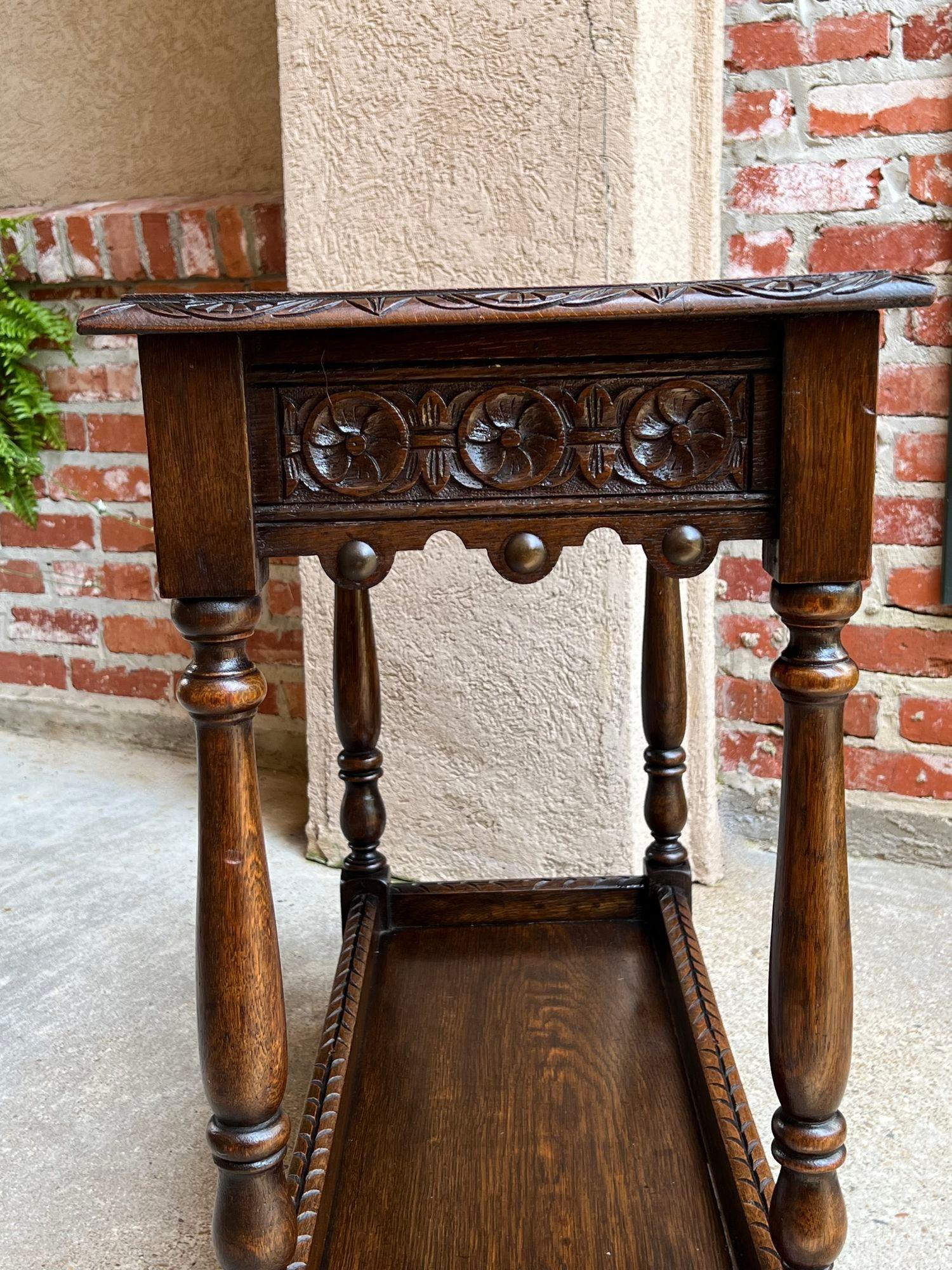 Antique English Hall Sofa Table Petite Carved Oak Library Arts and Crafts style 13