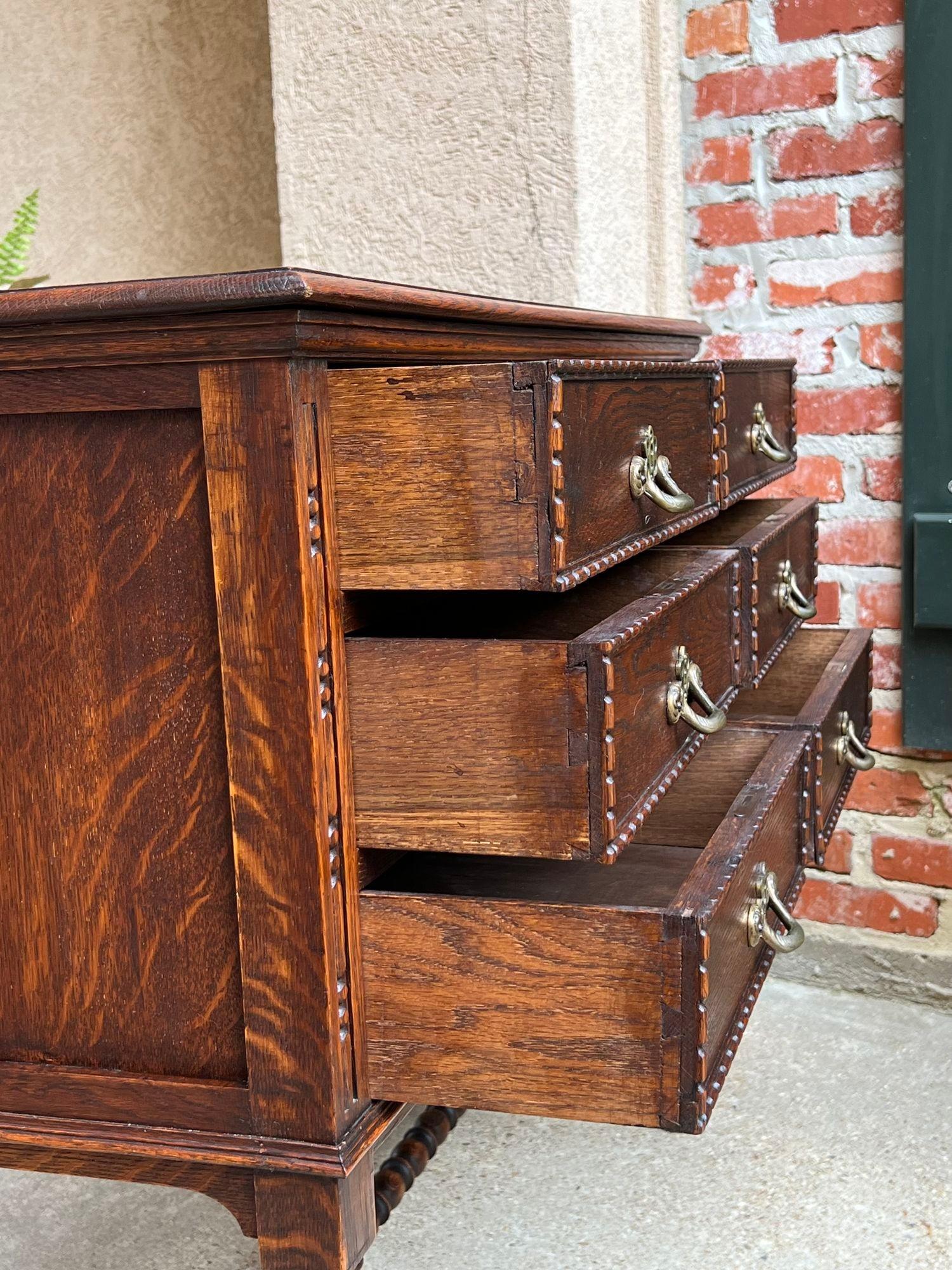 Antique English Hall Table Chest Sideboard Cabinet Jacobean Carved Oak Bobbin 2