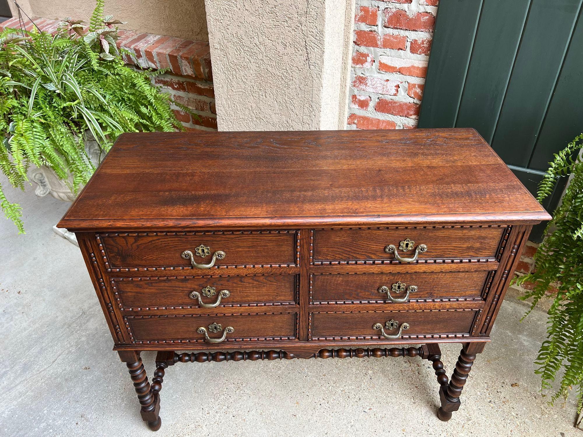 Antique English Hall Table Chest Sideboard Cabinet Jacobean Carved Oak Bobbin 10