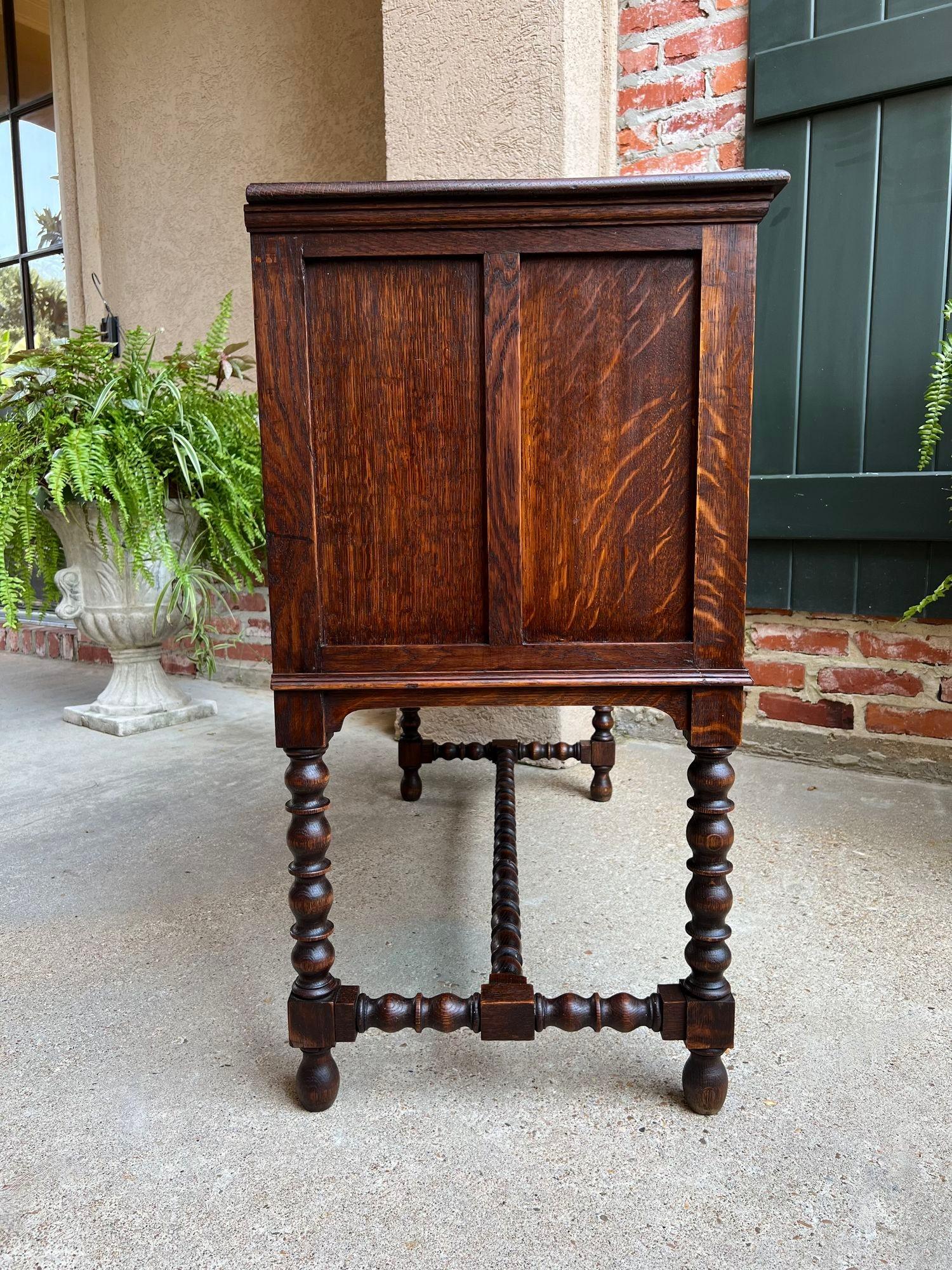 Antique English Hall Table Chest Sideboard Cabinet Jacobean Carved Oak Bobbin In Good Condition In Shreveport, LA