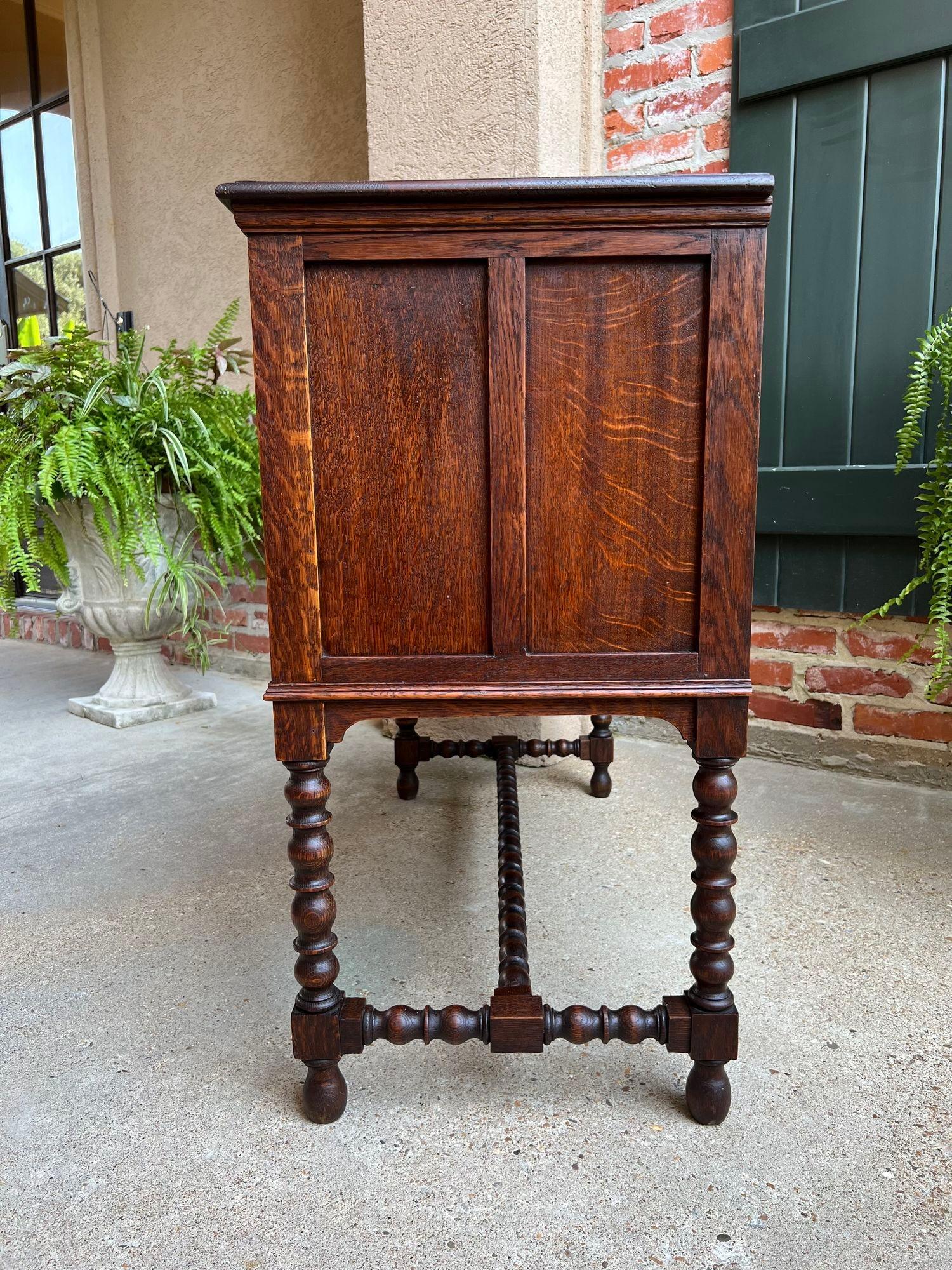 Early 20th Century Antique English Hall Table Chest Sideboard Cabinet Jacobean Carved Oak Bobbin