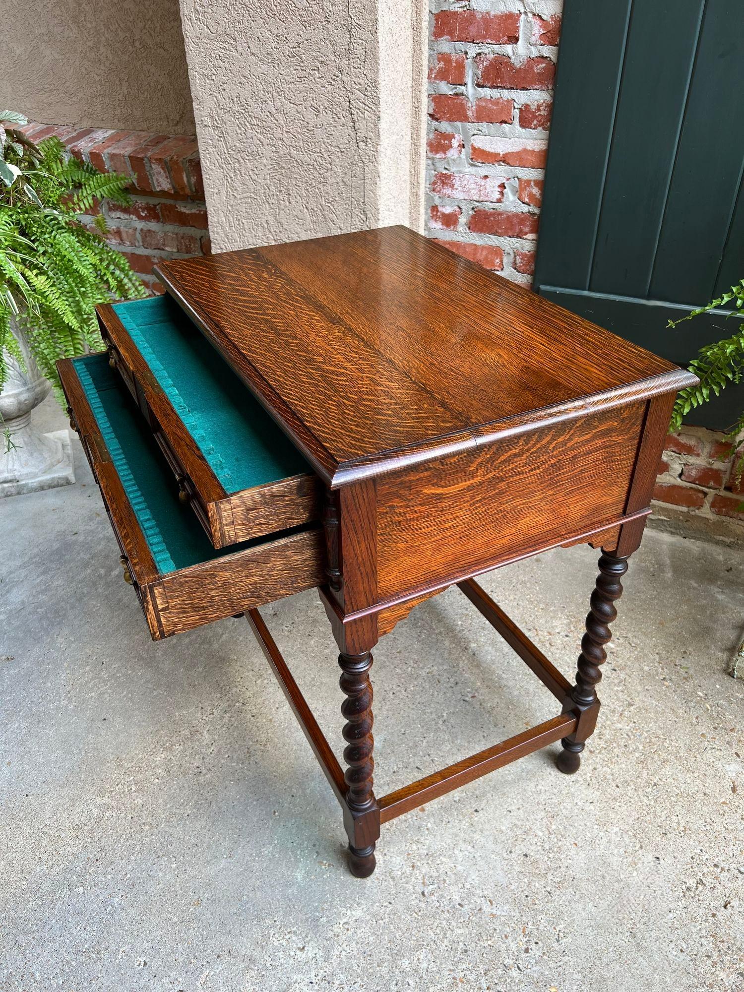 Antique English Hall Table Cutlery Chest Cabinet Barley Twist Jacobean Tiger Oak 13