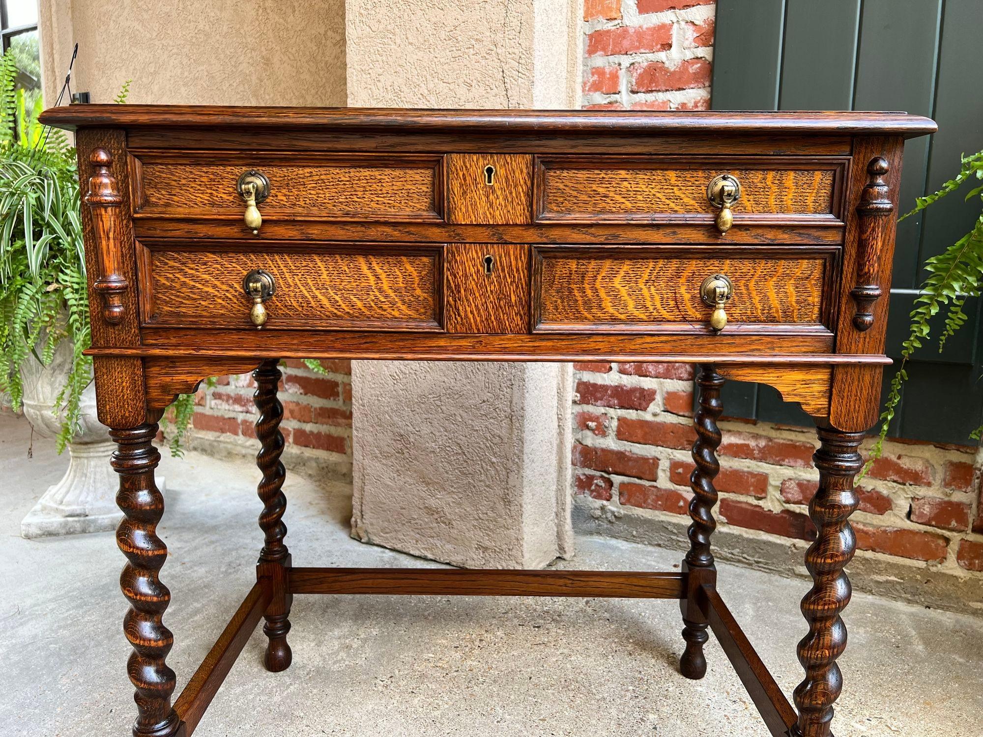 Turned Antique English Hall Table Cutlery Chest Cabinet Barley Twist Jacobean Tiger Oak