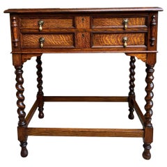 Antique English Hall Table Cutlery Chest Cabinet Barley Twist Jacobean Tiger Oak