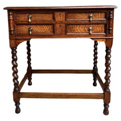 Antiquité anglaise Hall Table Cutlery Chest Cabinet Barley Twist Jacobean Tiger Oak