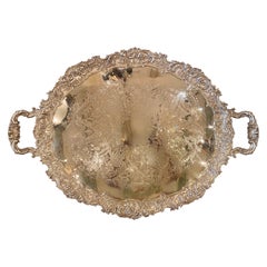 Antique English Hallmarked Sheffield Silver-Plate Service Tray, Circa 1900-1910