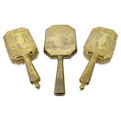 Antique English Hallmarked Silver-Gilt Mirror & Brush Dresser Set, Circa 1880