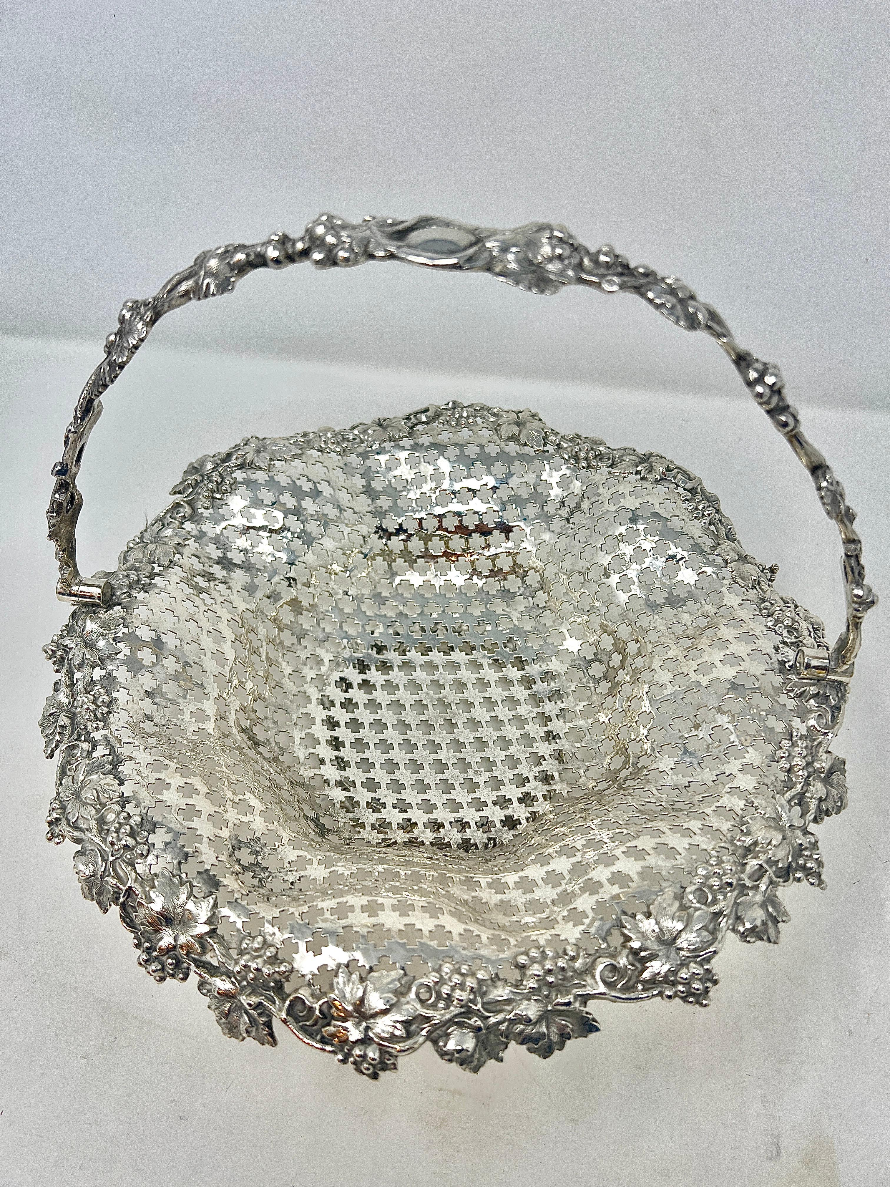 19th Century Antique English Hallmarked Silver-Plated Basket, Circa 1890's.  For Sale