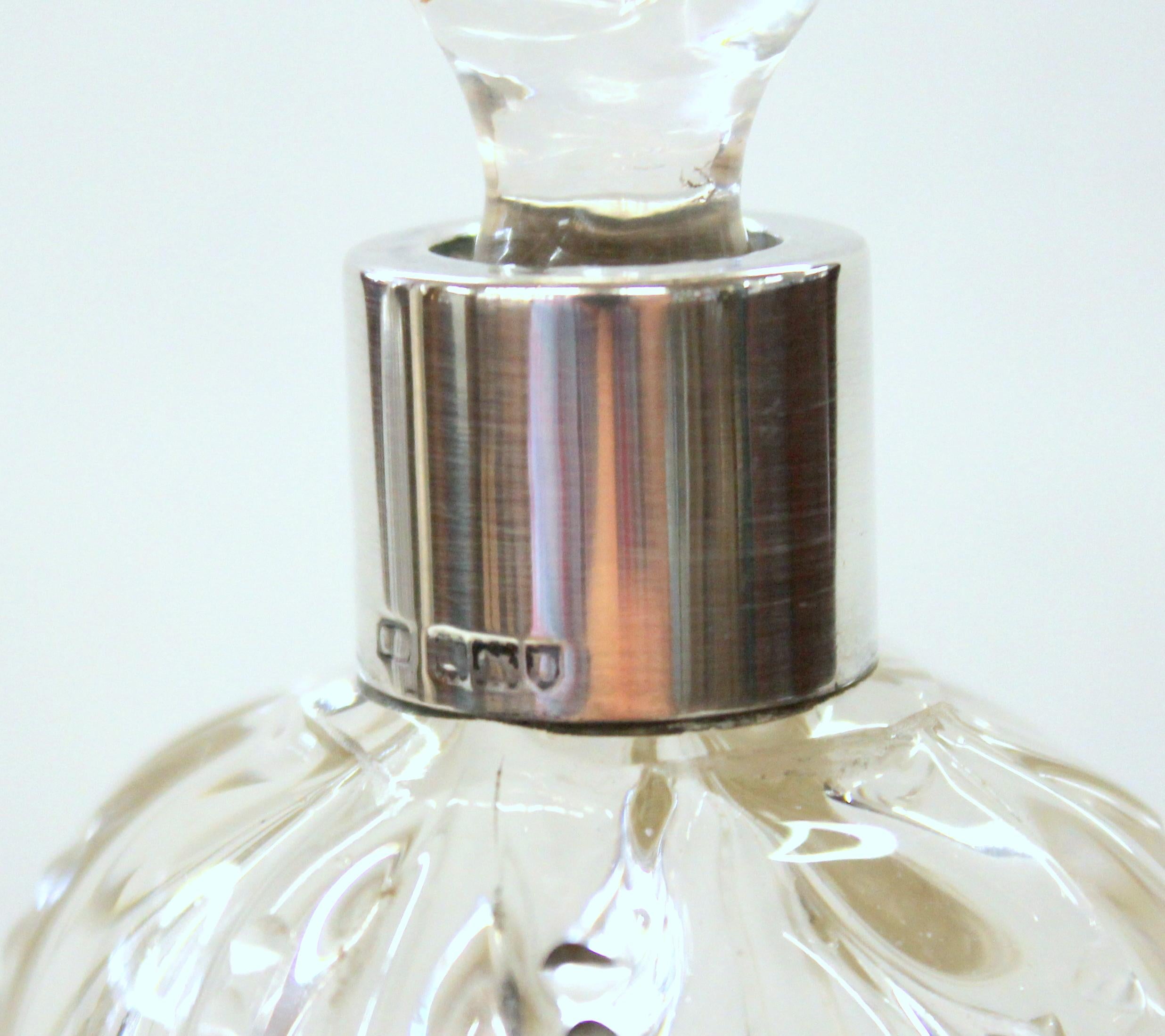 Sterling Silver Antique English Hallmarked Sterling Collared and Cut Crystal Scent Bottles, Pair