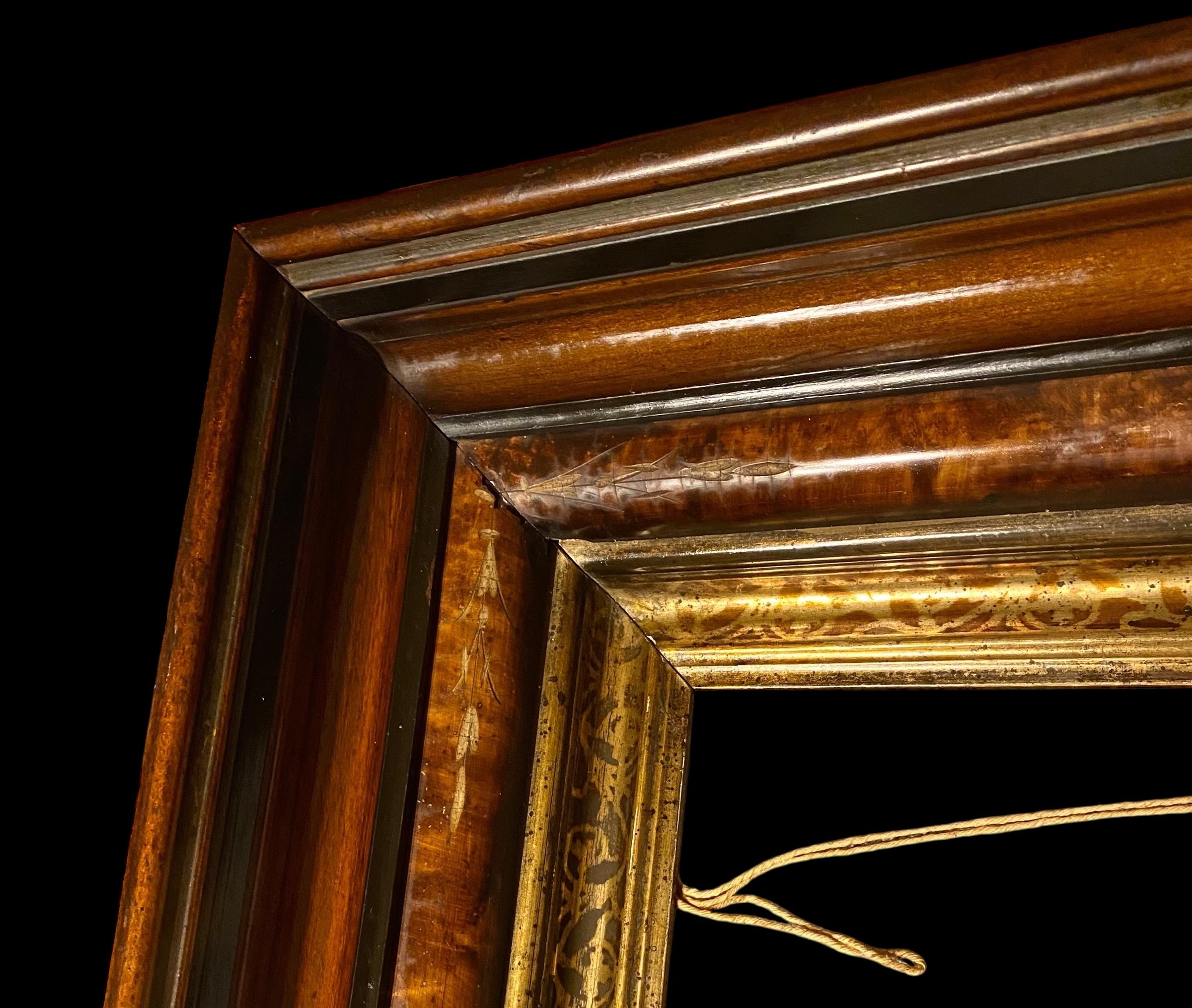 Ancien cadre mural victorien américain sculpté à la main en bois ronceux, noyer et doré en vente 3