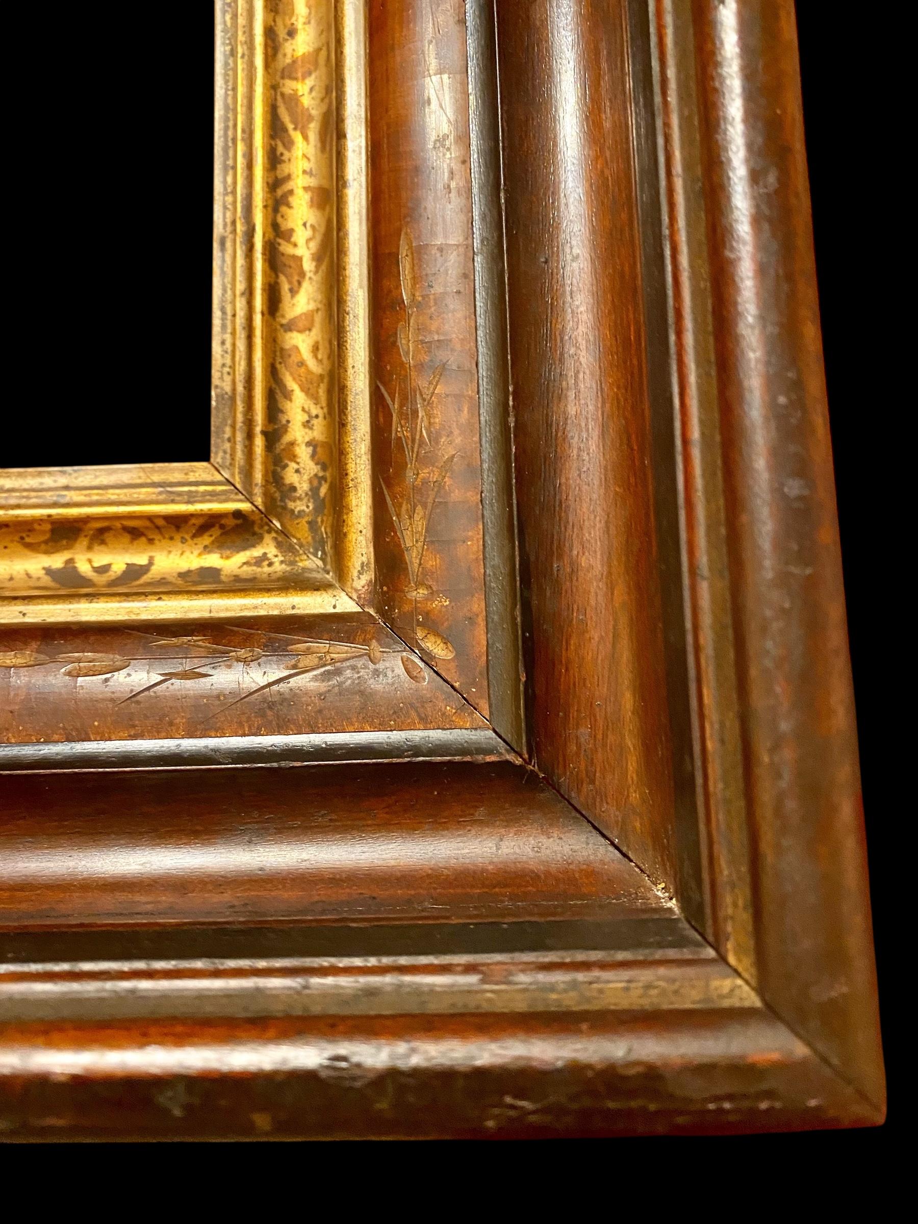 Ancien cadre mural victorien américain sculpté à la main en bois ronceux, noyer et doré en vente 8