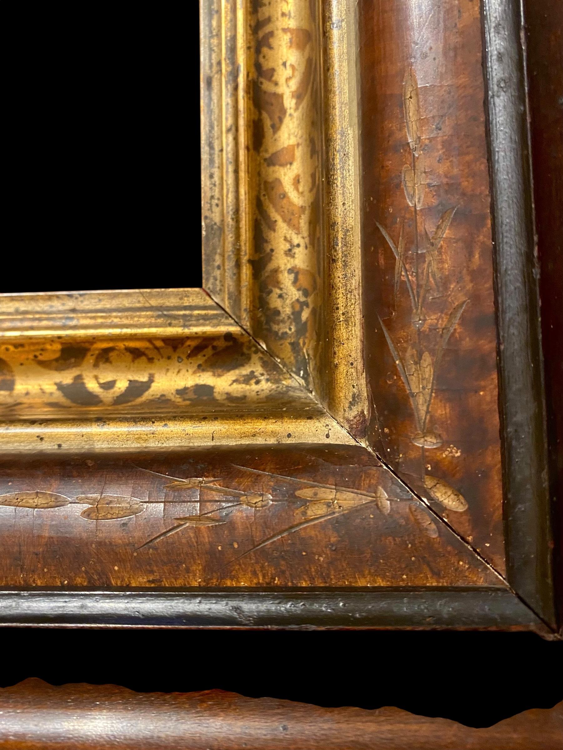 Ancien cadre mural victorien américain sculpté à la main en bois ronceux, noyer et doré en vente 9